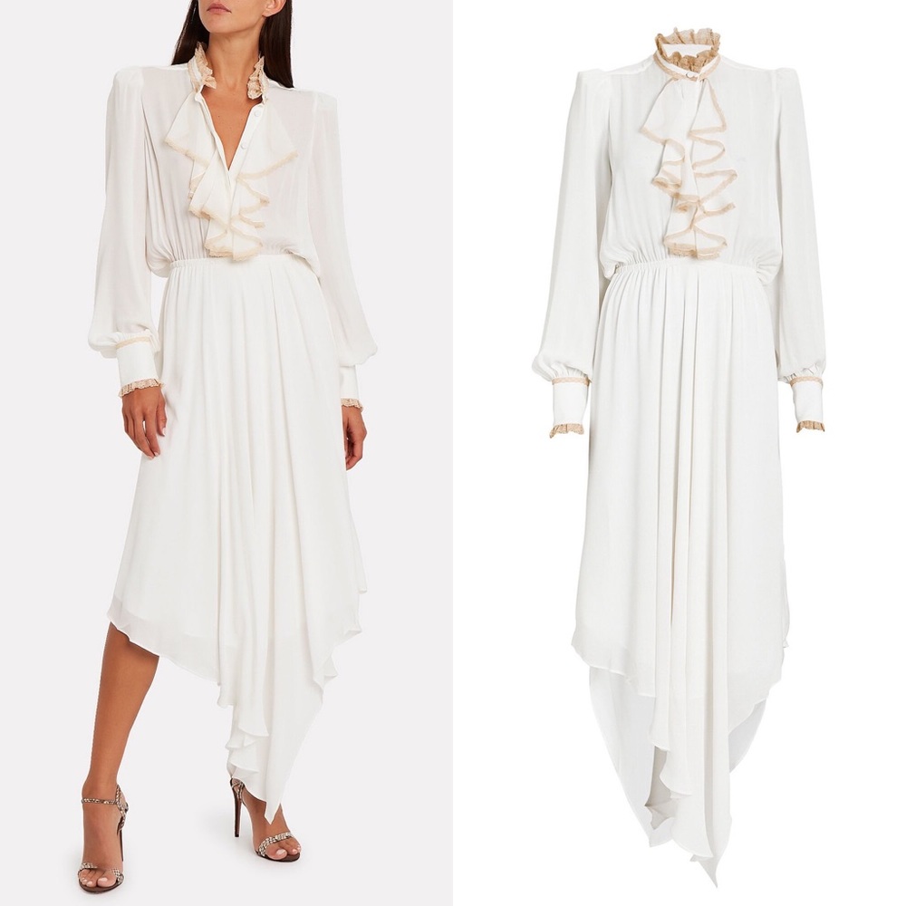 Women's Ivory Ruffle-Trim Midi Dress